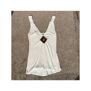 Vintage Santiki Tank Top Women Sz Small V-Neck Embellished Sleeveless Blouse Y2K